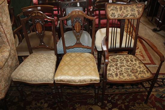 Art Nouveau elbow chair & pair of late Victorian inlaid chairs